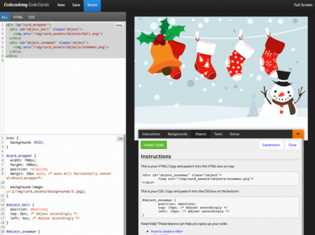 Haz tú mismo tus postales navideñas usando HTML y CSS de la mano de Code Cards de Codeacademy