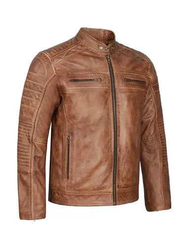 Leatherick Chaqueta de motociclista estilo retro vintage de cuero