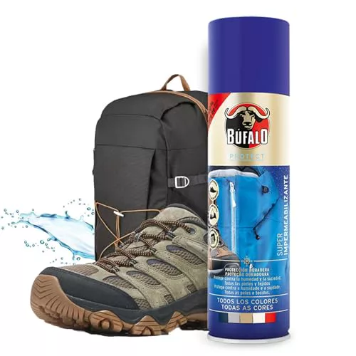Búfalo - Spray Impermeabilizante Calzado 250ml - Spray Protector Zapatillas Transparente- 100% Repelente al Agua y a la Suciedad | Para Zapatos de Tela, Cuero y Textiles | Protector de Ante y Nobuk