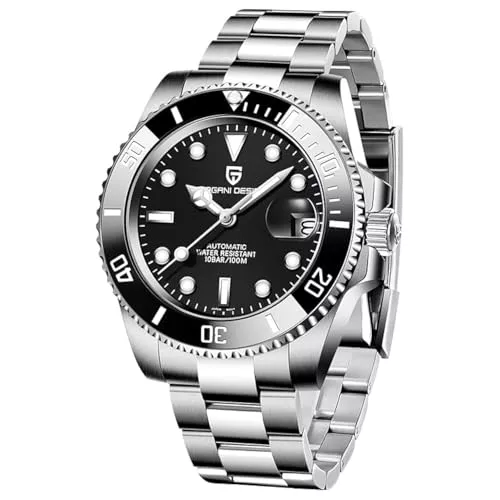 Pagani Design - Reloj de Pulsera japonés automático mecánico para Hombre, 40 mm, Resistente al Agua, Acero Inoxidable, Cristal de Zafiro (Negro, Acero Inoxidable)