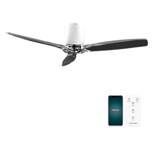 Cecotec Ventilador de Techo EnergySilence Aero 5285 WhiteTransparent Connected, Motor DC 40W, Diámetro 132 cm, Bajo consumo, Wifi, Mando, Exteriores, Temporizador, Verano e invierno, Silencioso