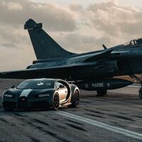 El impresionante duelo entre tierra y aire, el Bugatti Chiron Sport se mide contra un jet de combate