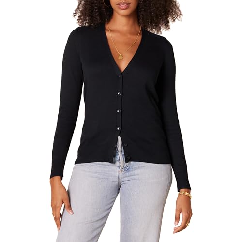 Amazon Essentials Jersey Ligero con Cuello de Pico (Disponible en Tallas Grandes) Mujer, Negro, L