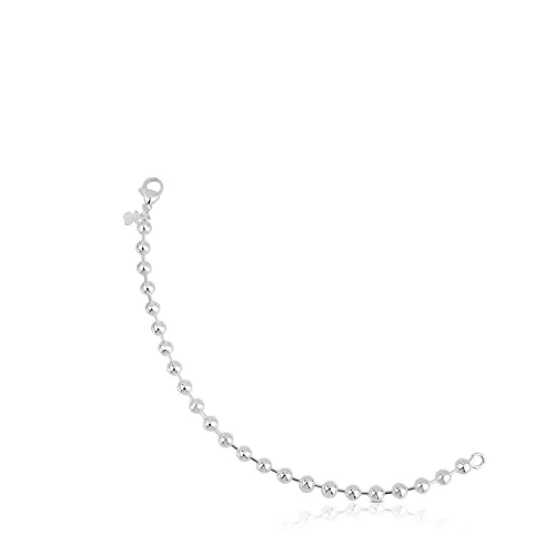TOUS Pulsera de Plata de Primera Ley para Mujer con Motivo Oso de 0.5cm, 18cm de Largo, Clásica y Elegante, Colección Basics