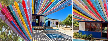 Antes de tirar las botellas de plástico, mira lo que puedes hacer con ellas: un toldo para dar sombra a tu terraza