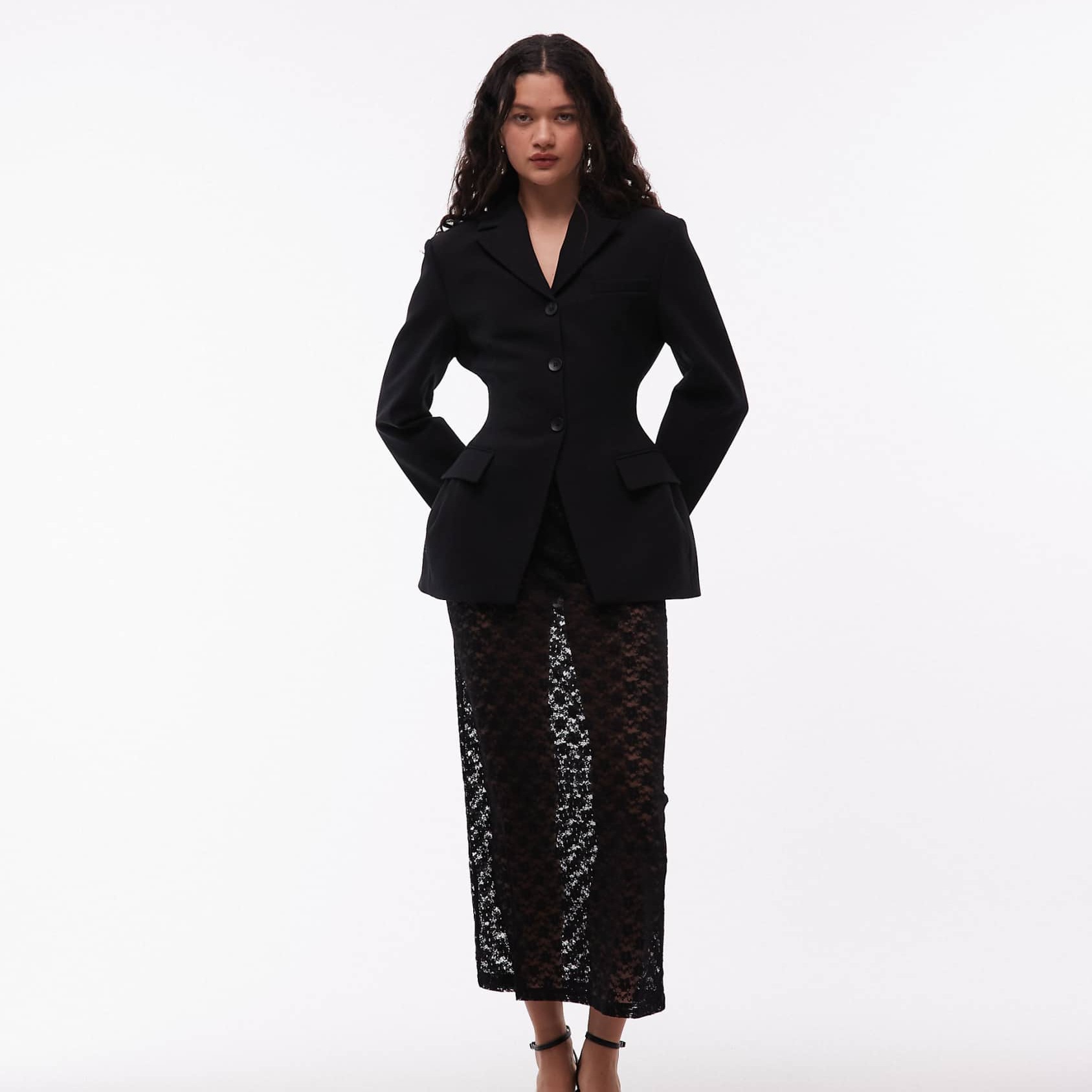 Falda larga negra de corte recto de encaje transparente de ASOS DESIGN