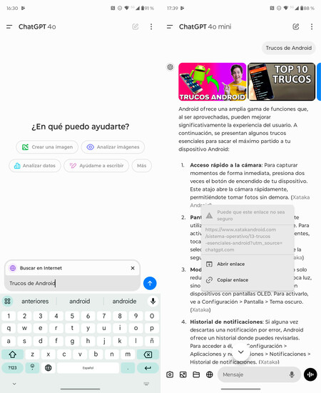 Diferentes resultados para una búsqueda concreta