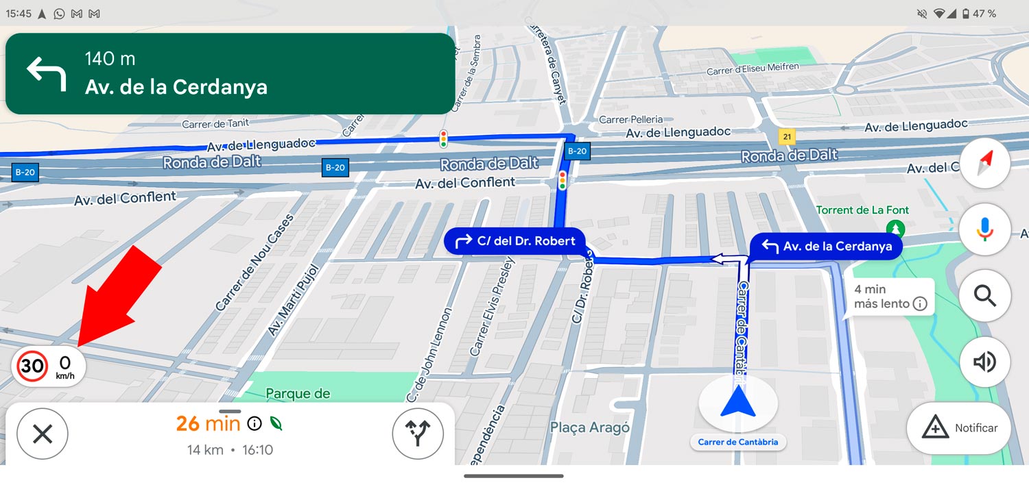 Ajustes Android Auto Velocidad