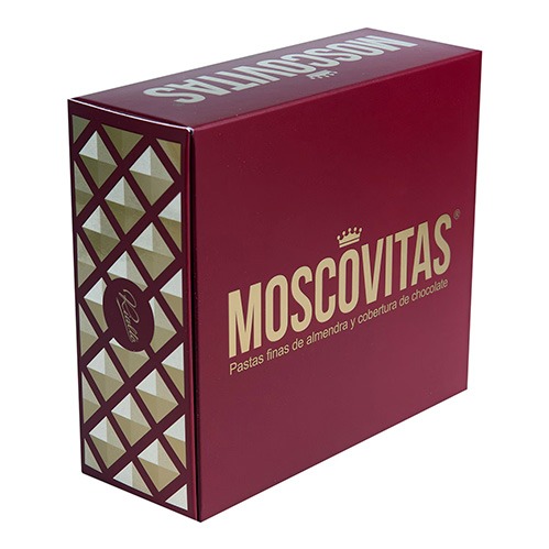 Pastas de almendra marcona con cobertura de chocolate Moscovitas de Rialto.