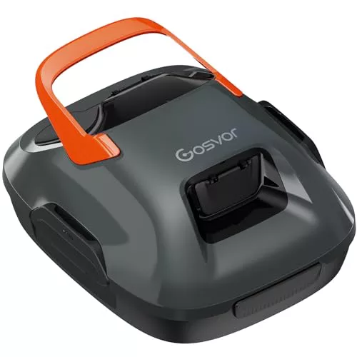 Gosvor Robot Limpiafondos Piscina Automático,con Filtración de 180μm,con 90 Minutos de Autonomía,Tiene Autoaparcamiento,para Piscinas de 80m² sobre el Suelo y Subterráneas Planas,Gris-Naranja