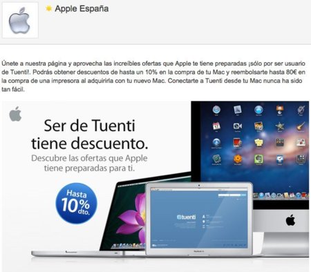 Si tienes tuenti tienes un 10% de descuento en productos Apple