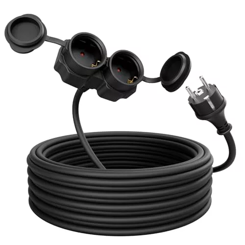 greate alargador electrico 10 Metros de 2 Tomas - Alargadera Impermeable IP44 para Áreas Exteriores - Cable electrico 3500W - Extension Lead, alargador Enchufe, alargo Enchufe, alargadores enchufes