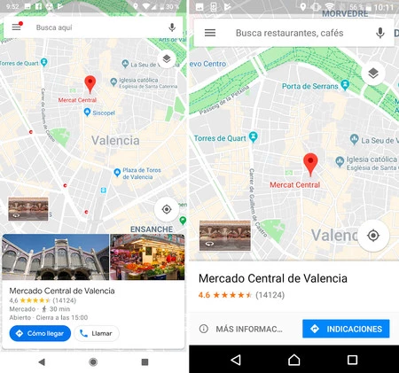 サイト カードには丸いボタンがあり、画像が追加されています (左) のに対し、従来のバージョンははるかに簡潔で、直線的なエッジがあります (右)。