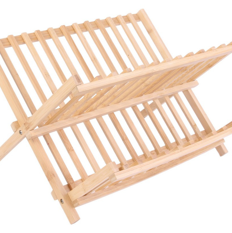 Escurreplatos de bambú plegable