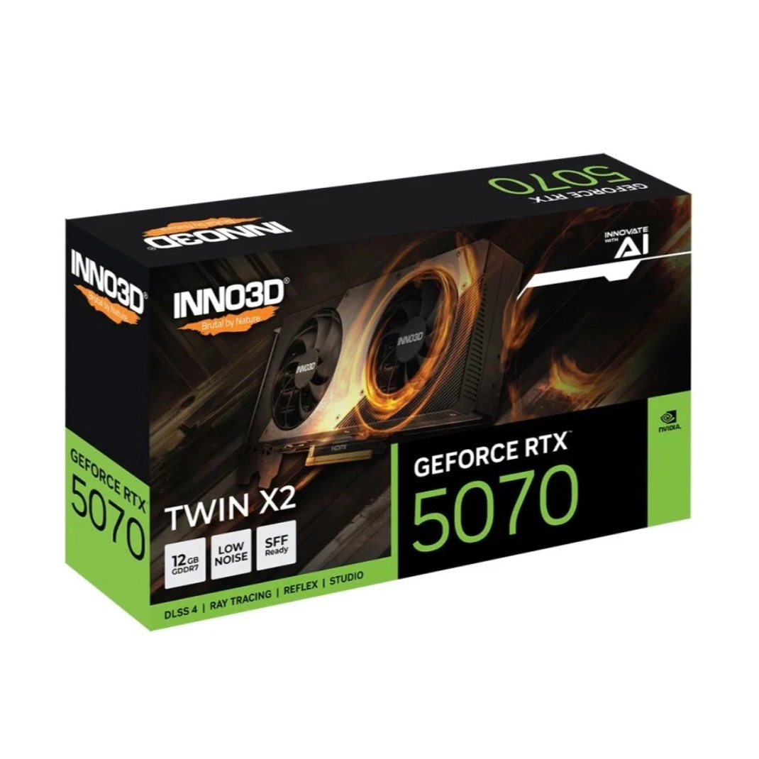 Tarjeta Gráfica Inno3D GeForce RTX 5070 TWIN X2 12GB GDDR7 Reflex 2 RTX AI DLSS4