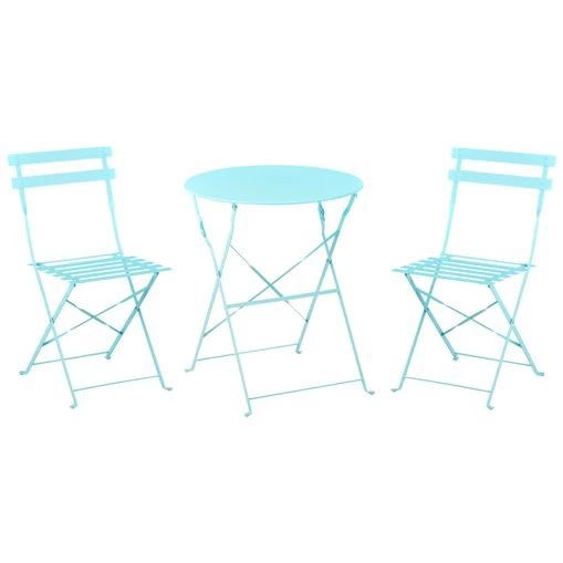 Conjunto De Balcón De Metal Azul Turquesa Mesa Redonda Sillas De Acero Exterior Fiori
