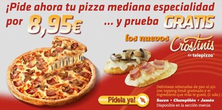 Prueba gratis los nuevos crostinis de Telepizza