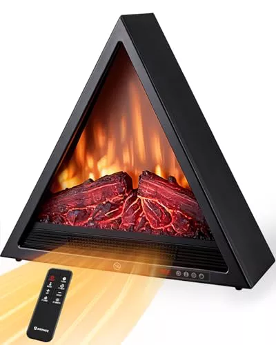 AIRMATE 1800W Chimenea Electrica Bajo Consumo Triangular de 55CM, Chimenea Decorativa 24 Horas, Iluminación y Colores Ajustables, Chimenea Protección contra Sobrecalentamiento y Mando a Distancia