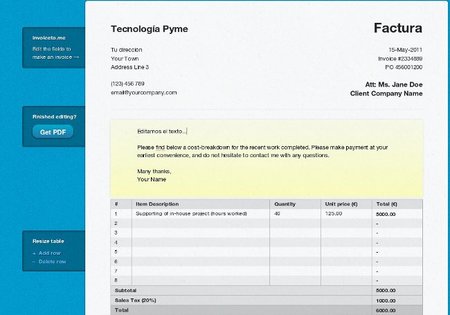 Invoiceto.me es una sencilla alternativa para crear una factura online