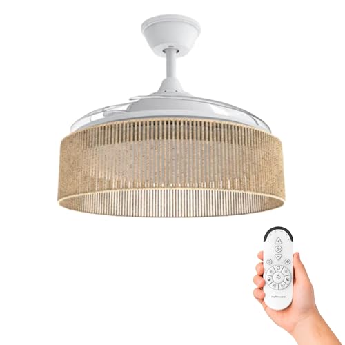 Mellerware - Ventilador de Techo con Luz y Lámpara Brizy Bright Rattan Sand 