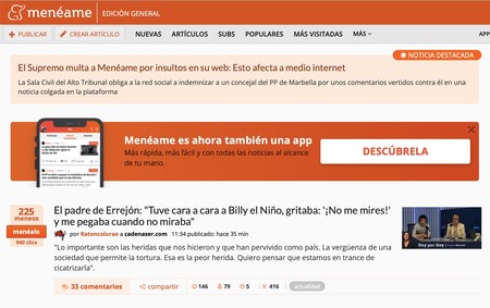 El Tribunal Supremo impone una multa de 1.200 euros a Menéame por insultos entre sus comentarios a un concejal del PP