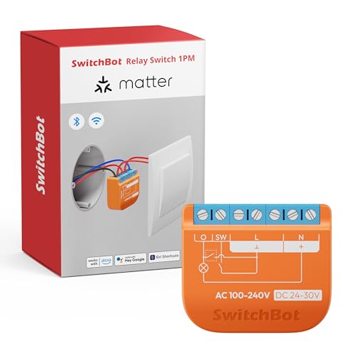 SwitchBot Matter Interruptor de Relé 1PM, módulo de relé inteligente con medición de energía, interruptor Wi-Fi y Bluetooth compatible con Alexa/Apple HomeKit/Google Home(requiere hub) 2.4GHz
