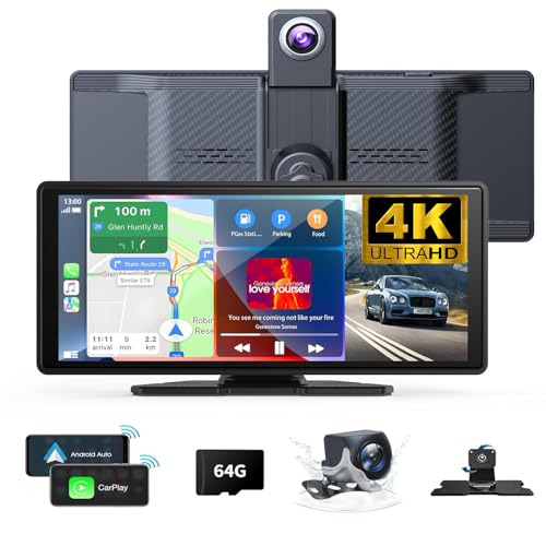 10.26" Wireless Carplay Screen 360 Rotation 4K Dash Cam with Auto Stereo Audio Receiver