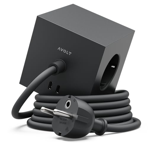 Avolt Square 1 Regleta Cubo Magnética, 3 Enchufes, 2 USB-C 30W, 1,8m