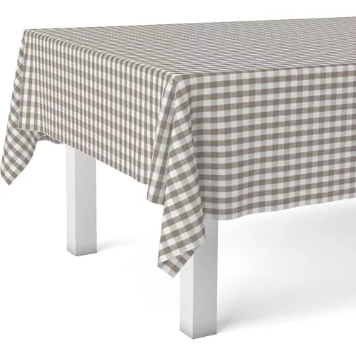 ECOMMERC3 Mantel Hule Antimanchas Mesa Rectangular 100x140 cm Vichy Taupe