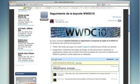 Seguimiento de la WWDC 2010 en Applesfera con Google Wave
