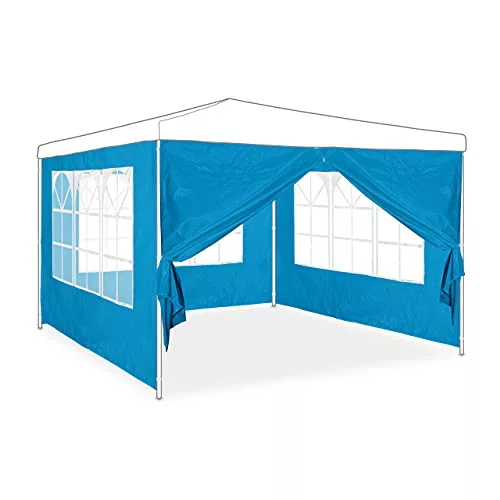 Relaxdays Set de 4 Laterales Carpa, 3 Paredes Cenador con Ventana y 1 Cortina Lateral con Cremallera, 2x3 m, Azul Claro