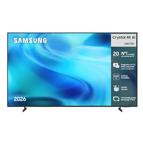 Samsung TV 75 Pulgadas Crystal UHD U8075H 4K Smart TV con Vision AI Companion Processor Dynamic Sound Pack TV Plus, Cine y Series, 2026