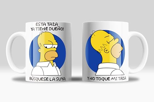 Taza Homer Simpsons - Con dibujo de Homer y la frase: "Esta taza ya tiene dueño..." para fans de Los Simpson | Cerámica 350ml