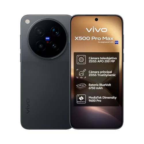 vivo X500 Pro Max 12+512GB Smartphone 5G, Teleobjetivo ZEISS APO 200MP | Cámara TrueDynamic, batería BlueVolt 6750 mAh y FlashCharge 90 W, MediaTek Dimensity 9600 Pro, pantalla 2K color ZEISS Master