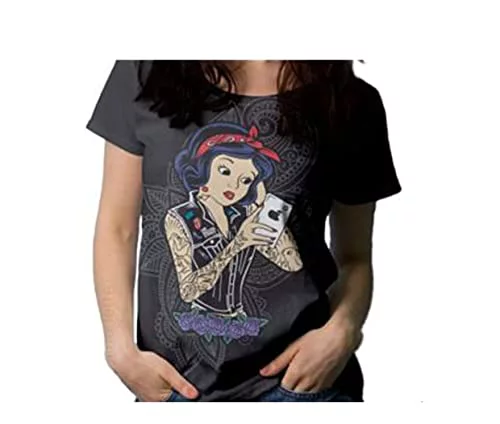 Los Eventos de la Tata. Camiseta de Mujer Moderna Princesas tatuadas (Blanca Nieves, L)