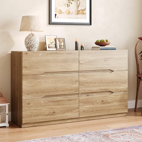 SVEYLXA Cómoda con 6 cajones, armario de 120 cm con tiradores, cómoda moderna con cajones para dormitorio, salón, pasillo, organizador, natural