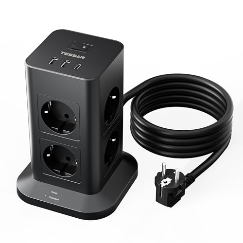 TESSAN Regleta Enchufe Proteccion Sobretension 8 Tomas con 2 USB A y 1 USB C