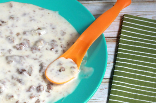 Puré en crema de leche y carne para bebés. Receta