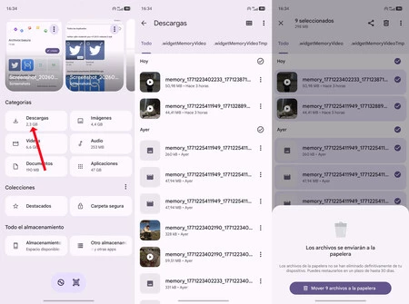 Eliminación de archivos en la carpeta descargas con Files en Android