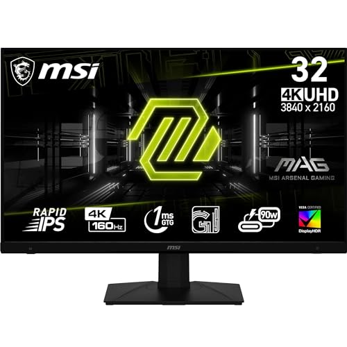 MSI mag 322UPF Monitor UHD Gaming 32", Panel IPS rápido 3840x2160, GtG 160 Hz/1 ms, sRGB 125,7%, diseño sin Marcos, DisplayHDR 400, DP 1.4a, USB Type-C (DP alt., c/DP de 90 W), HDMI