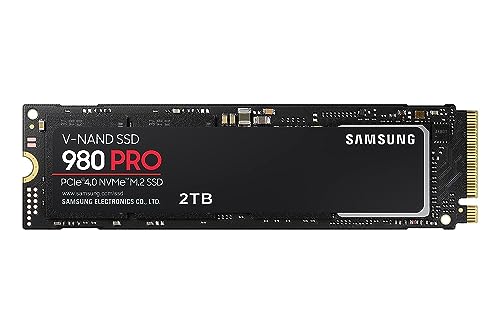 Samsung 980 PRO M.2 NVMe SSD (MZ-V8P2T0BW), 2 TB, PCIe 4.0, 7,000 MB/s Read, 5,000 MB/s Write, Internal Solid State Drive