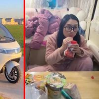 “Por fin tengo tiempo para relajarme”. Una conductora china ha decidido camperizar un triciclo para convertirlo en un refugio de 1 metro cuadrado 