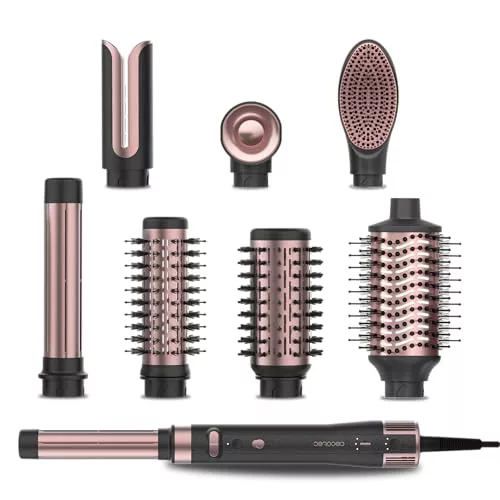 Cecotec Moldeador de Pelo 8 Cabezales CeramicCare 8in1 AirGlam Gyro. 1500W, 110000RPM, Alisa, Moldea y Riza tu Cabello, Motor Brushless, Función Rotativa y Revestimiento Cerámica y Queratina