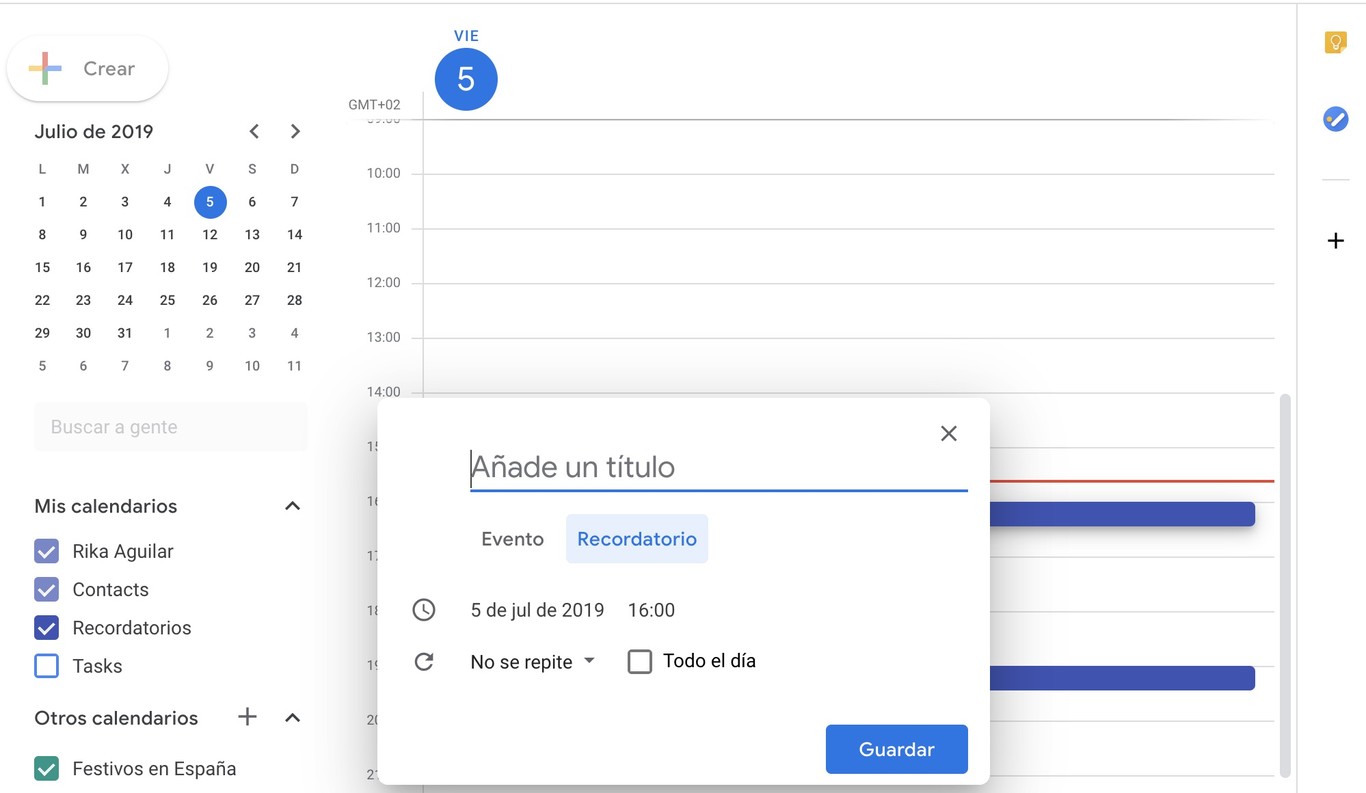Google Calendar cómo crear recordatorios