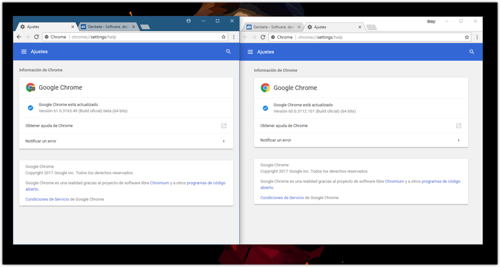 Chrome Beta Lado A Lado Chrome Estable