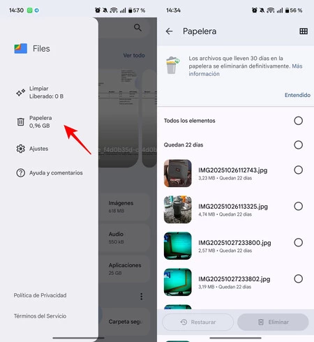 Papelera Files Google Android
