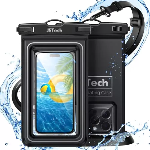 JETech Flotante Bolsa Estanca Móvil, 2 Unidades Funda Impermeable iPhone 16e 16 15 14 13 12 Pro MAX Plus, para Galaxy S25 S24 S23 Ultra y Otros hasta 7 Pulgadas, Bolsa Seca IPX8 con Cordón