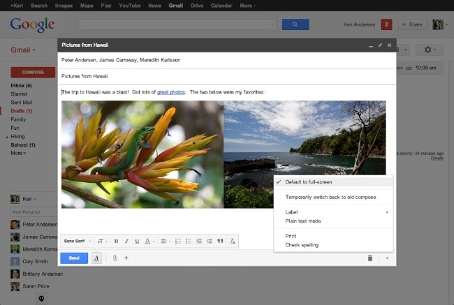 gmail google redactar mensaje pantalla completa interfaz