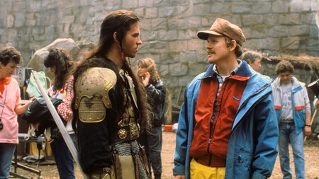 Val Kilmer y Ron Howard en el rodaje de Willow