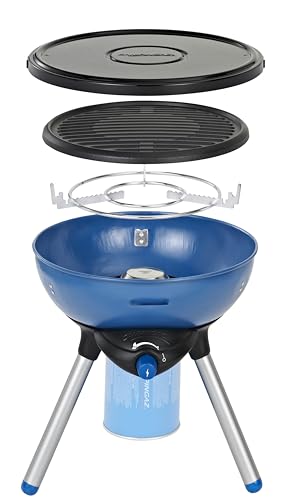 Campingaz Party Grill, 2000 W pequeña parrilla acampar y hornillo de gas, con placa de parrilla con revestimiento antiadherente y rejilla para ollas, funciona con cartucho gas CV 470